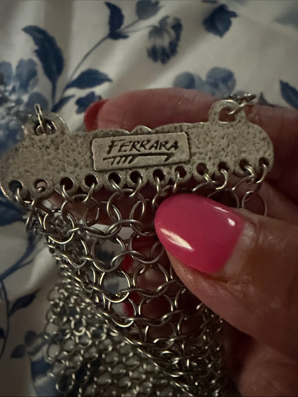 Ferrara Whiting and Davis Large Ring Mesh Necklace With Swarovski Crystal Mesh - Picture 5 of 5